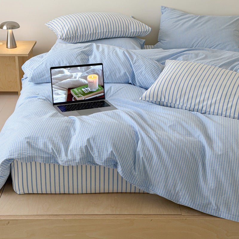 -Ever Lasting - Snuggle Striped Washed Cotton Bedding Set / Green -Bedding Set -Ever Lasting