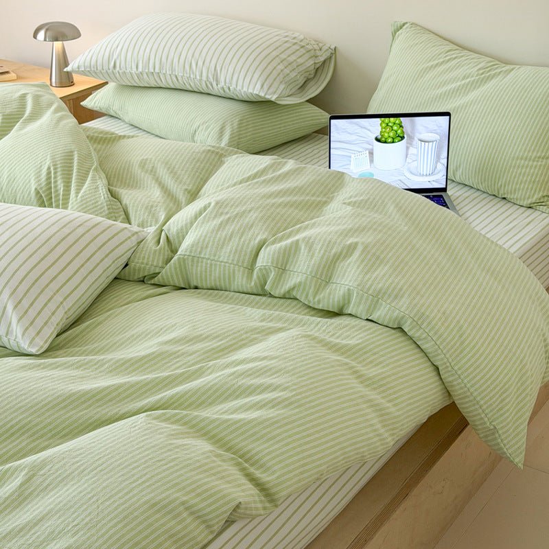 -Ever Lasting - Snuggle Striped Washed Cotton Bedding Set / Green -Bedding Set -Ever Lasting