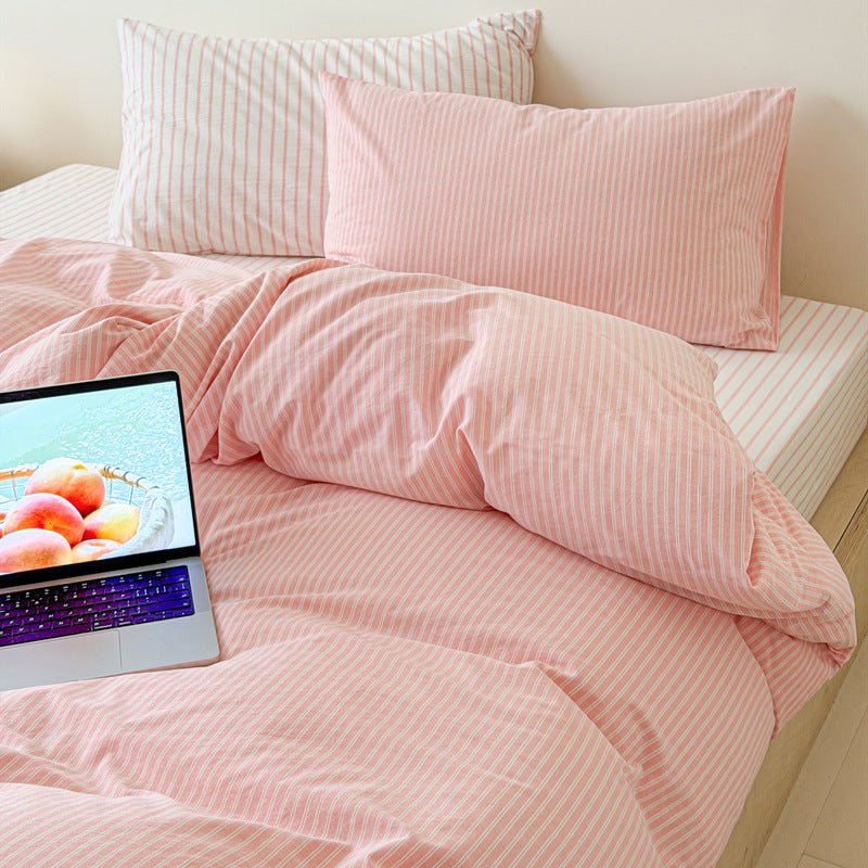 -Ever Lasting - Snuggle Striped Washed Cotton Bedding Set / Green -Bedding Set -Ever Lasting