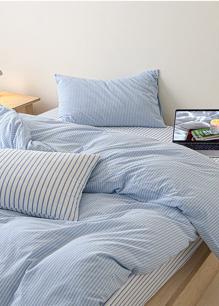 -Ever Lasting - Snuggle Striped Washed Cotton Bedding Set / Green -Bedding Set -Ever Lasting