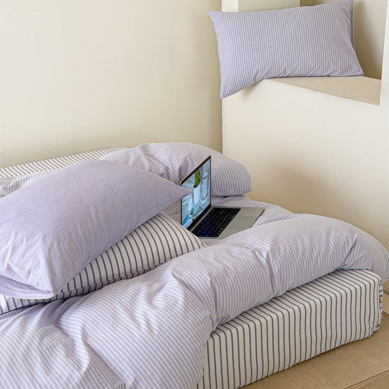 -Ever Lasting - Snuggle Striped Washed Cotton Bedding Set / Green -Bedding Set -Ever Lasting