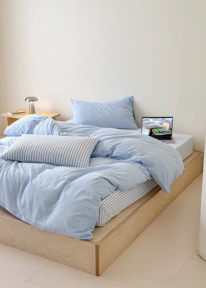 -Ever Lasting - Snuggle Striped Washed Cotton Bedding Set / Green -Bedding Set -Ever Lasting