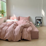 Soft Blend Plaid Bedding Set / Dark Gray Pink Small Fitted