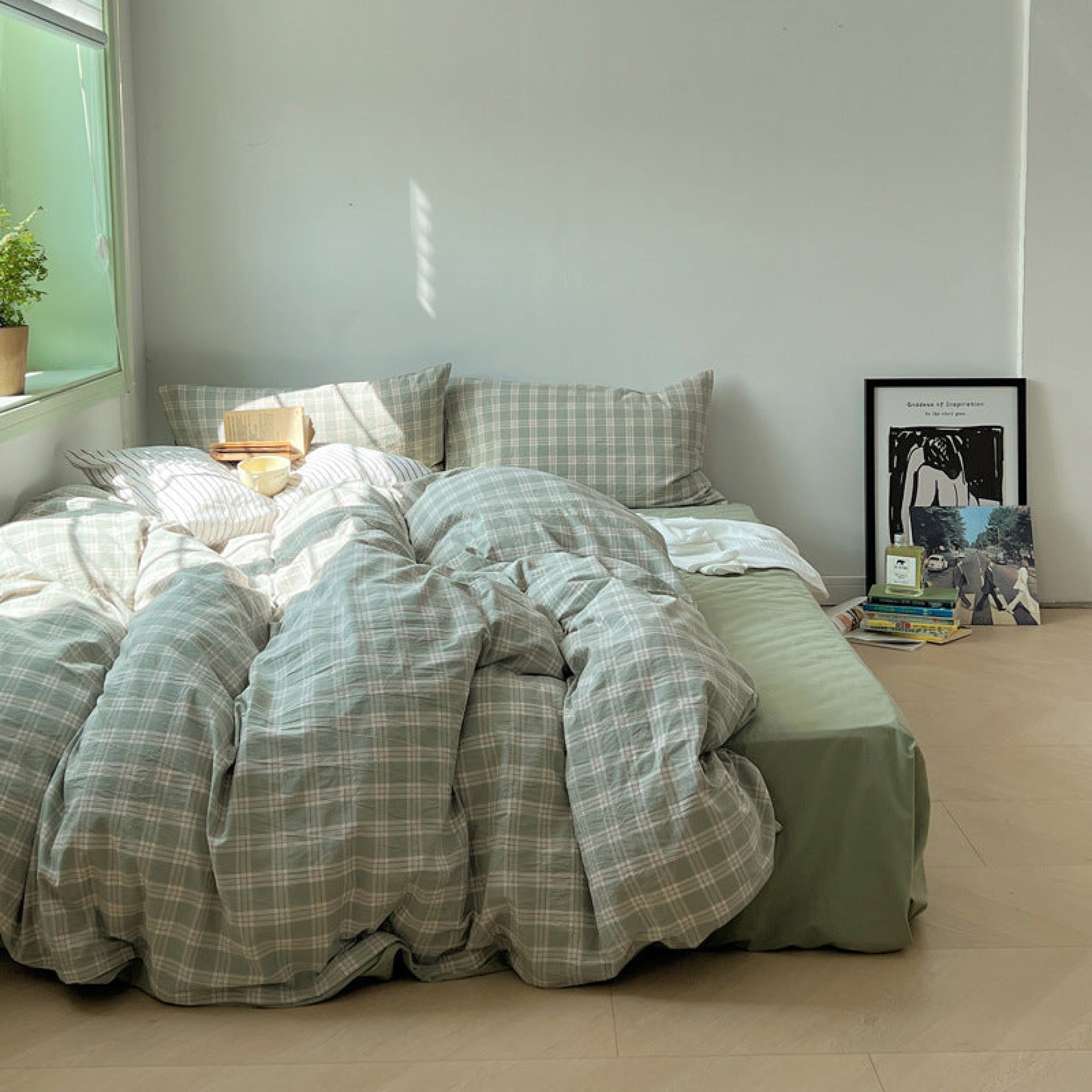 Soft Plaid Bedding Set / Cream Green, Best Stylish Bedding
