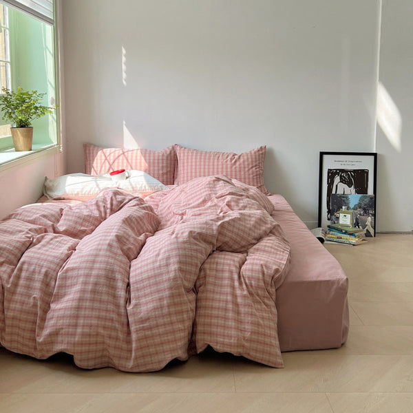 Soft Blend Plaid Bedding Set / Pink Small Fitted