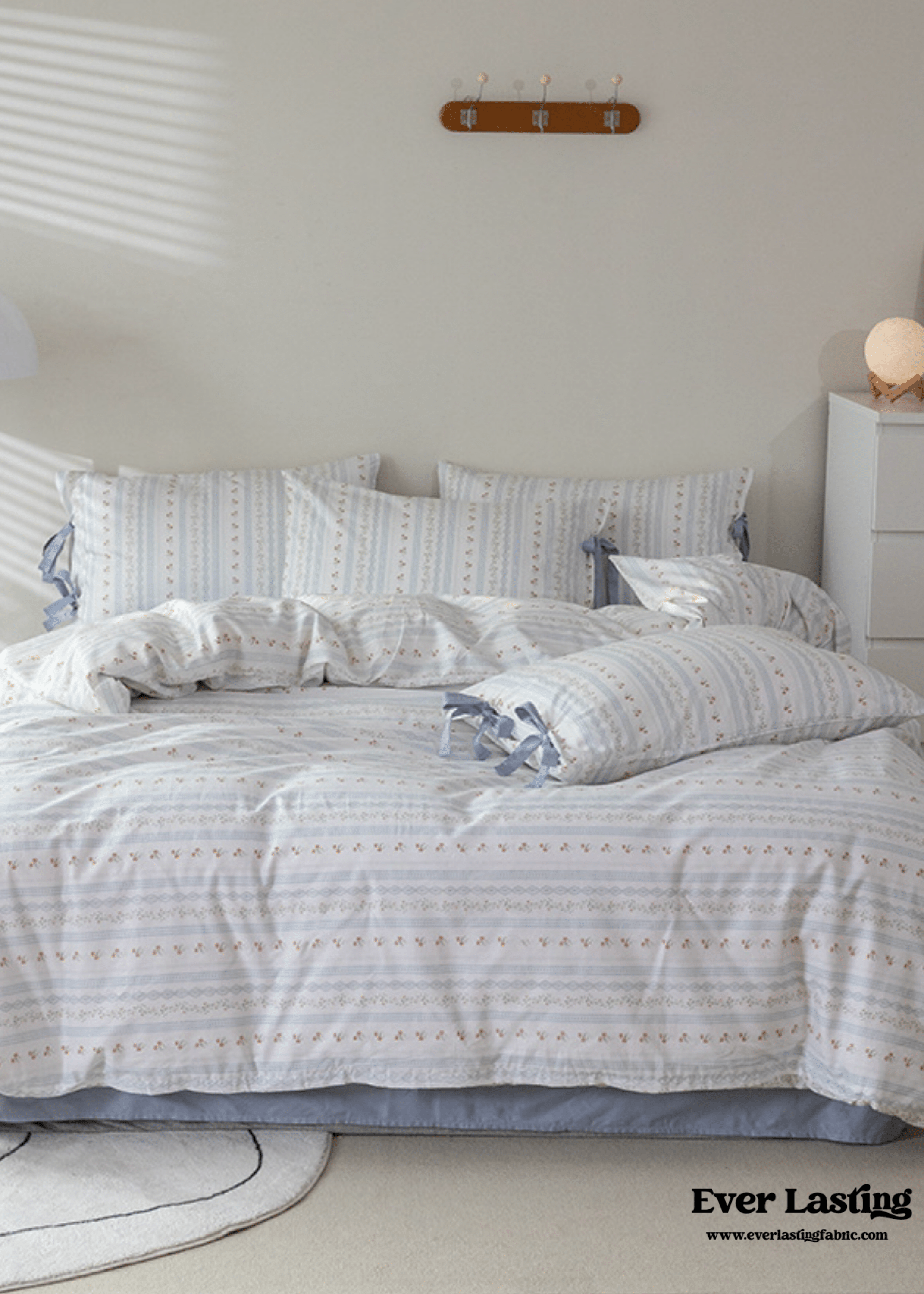  - Ever Lasting - Soft Cottage Blue Ribbon Bedding Set / Blue - Bedding Set - Ever Lasting