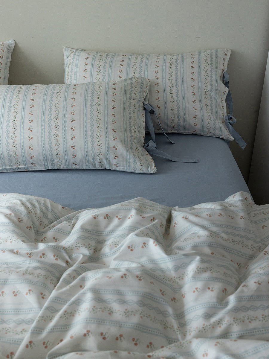  - Ever Lasting - Soft Cottage Blue Ribbon Bedding Set / Blue - Bedding Set - Ever Lasting