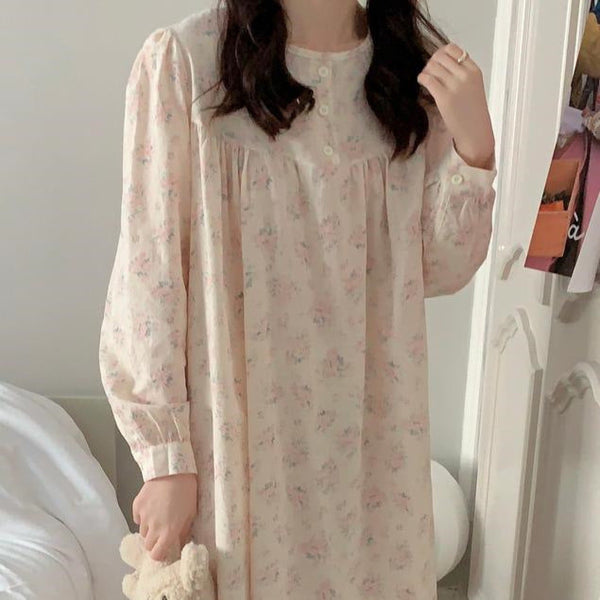 Soft Floral Pink Pajama Dress Set / One Size Pajamas