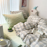 Soft Plaid Bedding Bundle Cream Green / Small Fitted