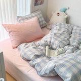 Soft Plaid Bedding Bundle Pink Blue / Small Fitted