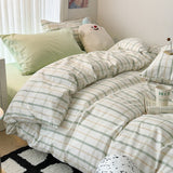 Soft Plaid Bedding Set / Cream Green White Small Fitted