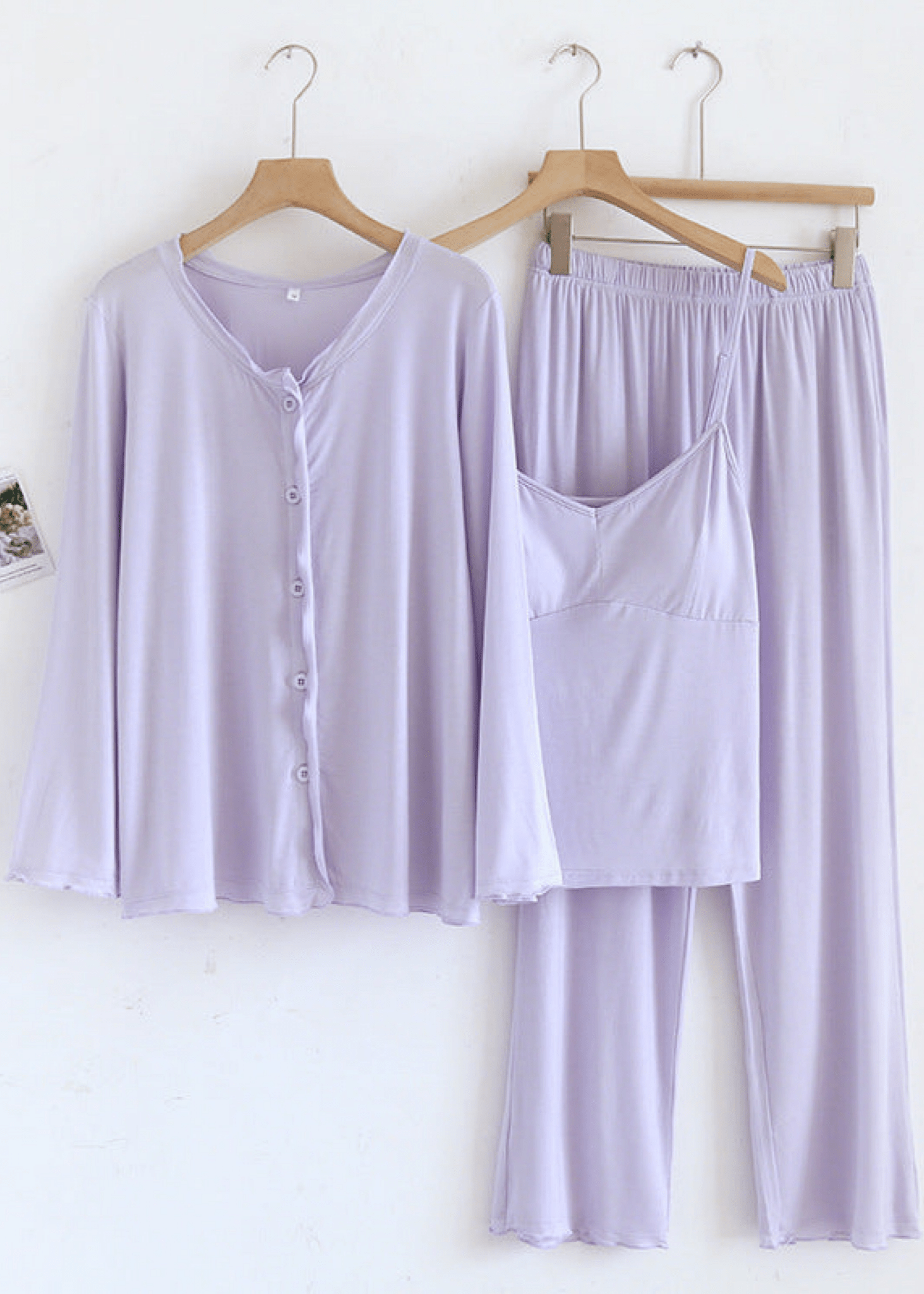 Solid Ruffle V Tank and Long Pants with Cardigan Modal Pajama Set - Ever Lasting