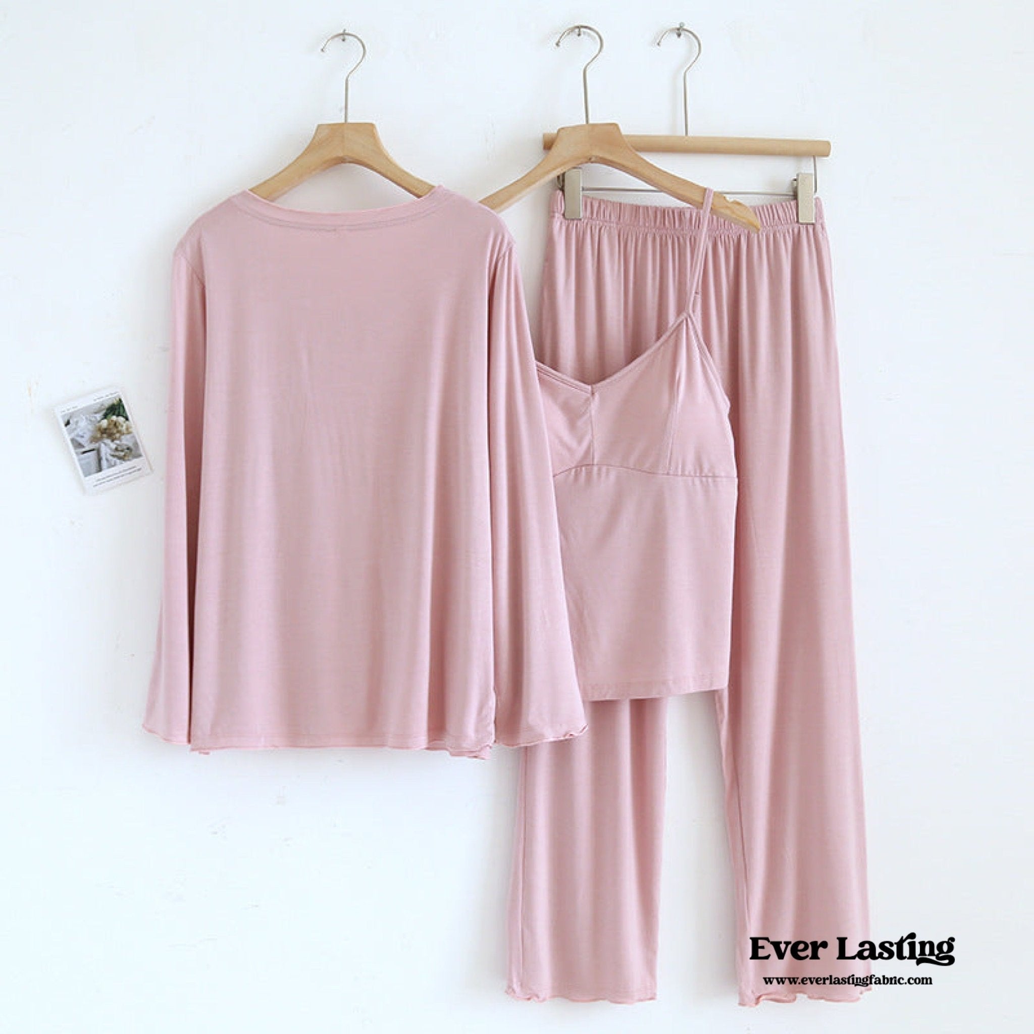 Solid Ruffle V Tank and Long Pants with Cardigan Modal Pajama Set - Ever Lasting