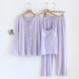 Solid Ruffle V Tank And Long Pants With Cardigan Modal Pajama Set Lavender / Small/Medium Pajamas
