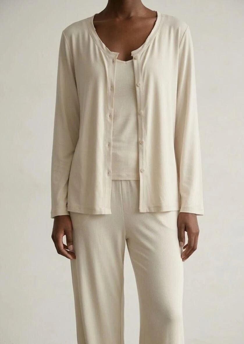  - Ever Lasting - Solid Ruffle V Tank and Long Pants with Cardigan Modal Pajama Set - Pajamas - Ever Lasting