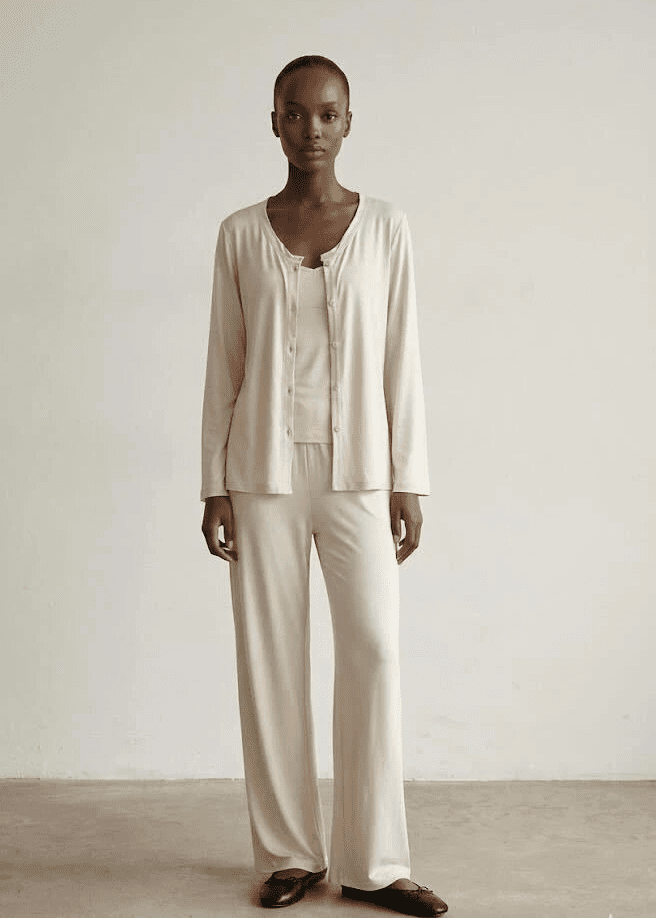  - Ever Lasting - Solid Ruffle V Tank and Long Pants with Cardigan Modal Pajama Set - Pajamas - Ever Lasting