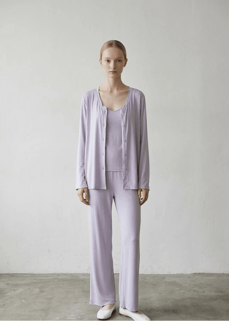  - Ever Lasting - Solid Ruffle V Tank and Long Pants with Cardigan Modal Pajama Set - Pajamas - Ever Lasting