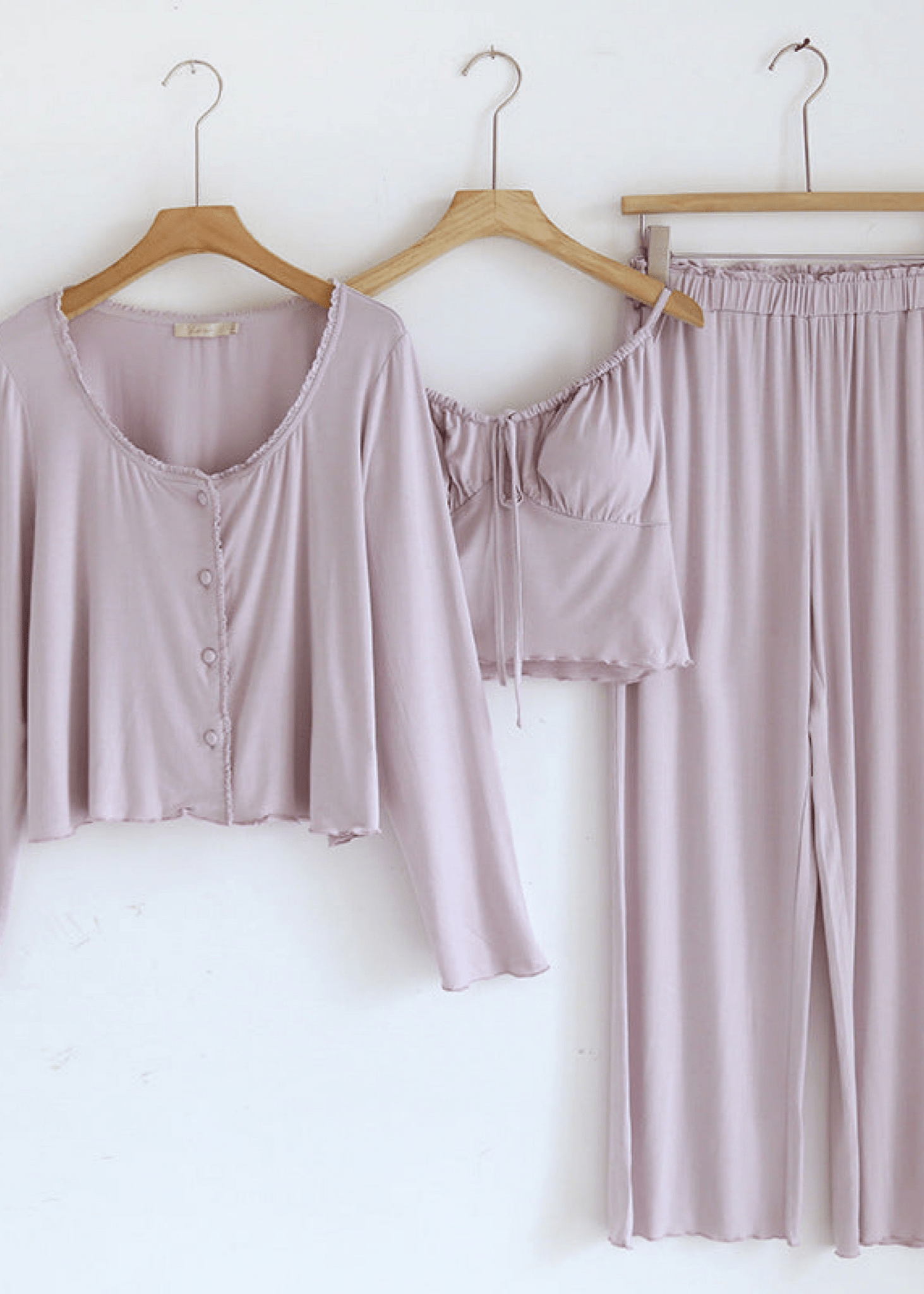 Solid Tank and Long Pants with Cardigan Pajama Set / Purple - Ever Lasting