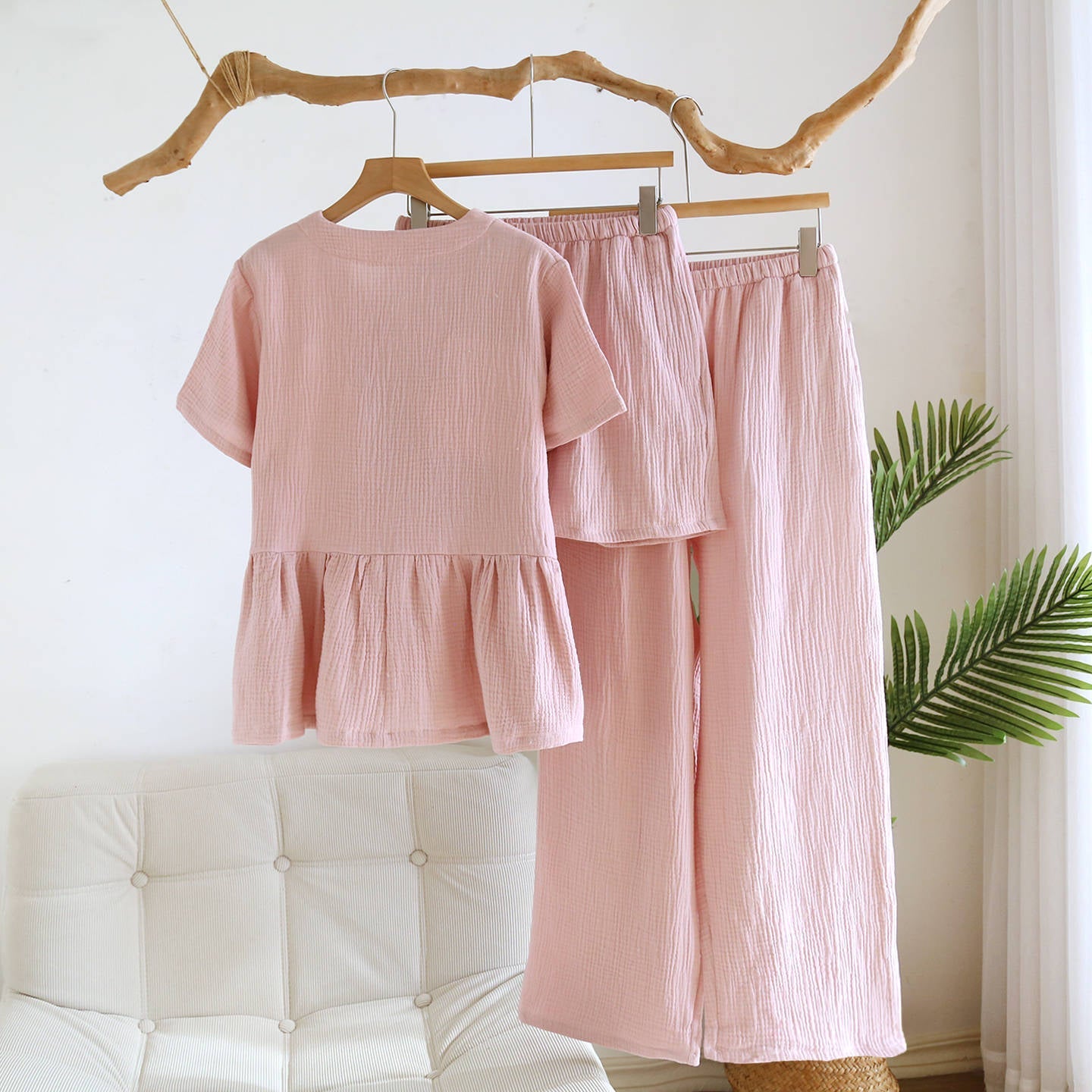 -Ever Lasting - Somnia Shorts & Long-Pant V-Neck Pajama Set / Pink -Pajamas -Ever Lasting