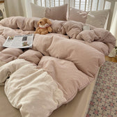 Zinnia Gingham Washed Cotton Bedding Set / Pink + Purple