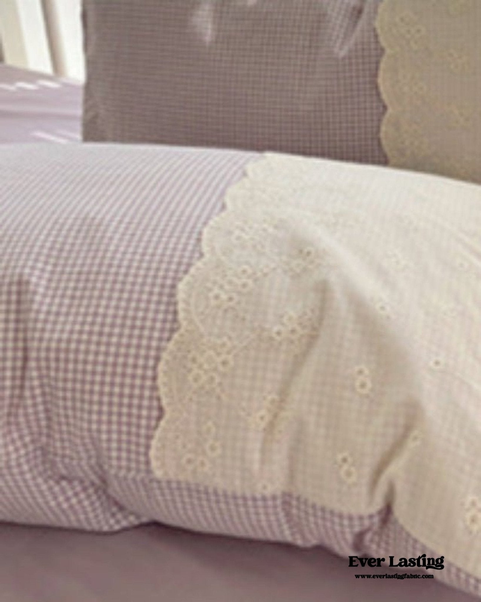 Sophia Gingham Lace Washed Cotton Bedding Set / Blue - Ever Lasting
