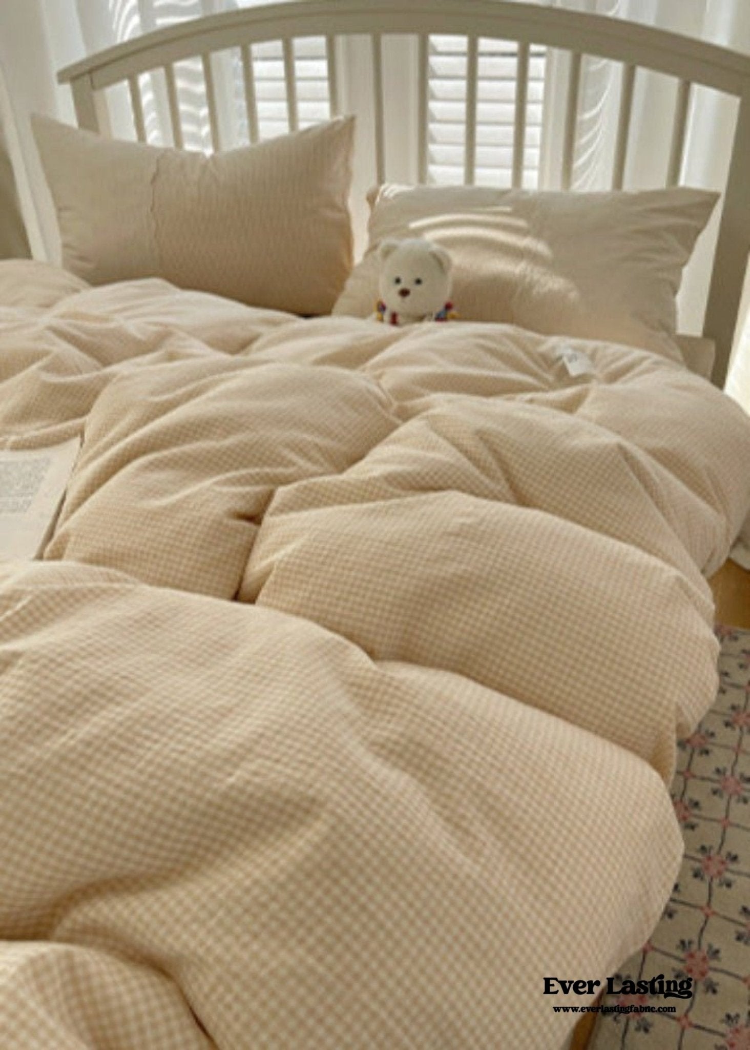 Sophia Gingham Lace Washed Cotton Bedding Set / Blue - Ever Lasting