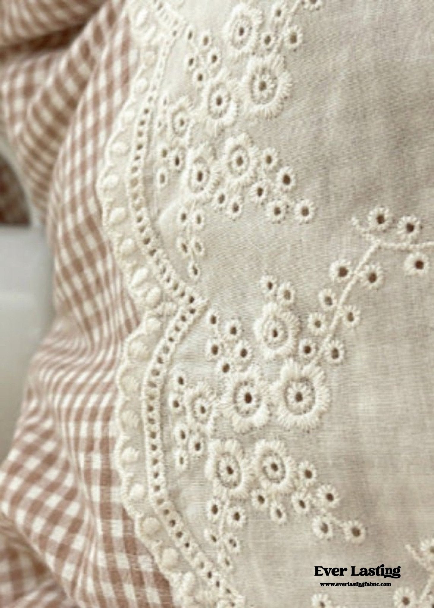 Sophia Gingham Lace Washed Cotton Bedding Set / Blue - Ever Lasting