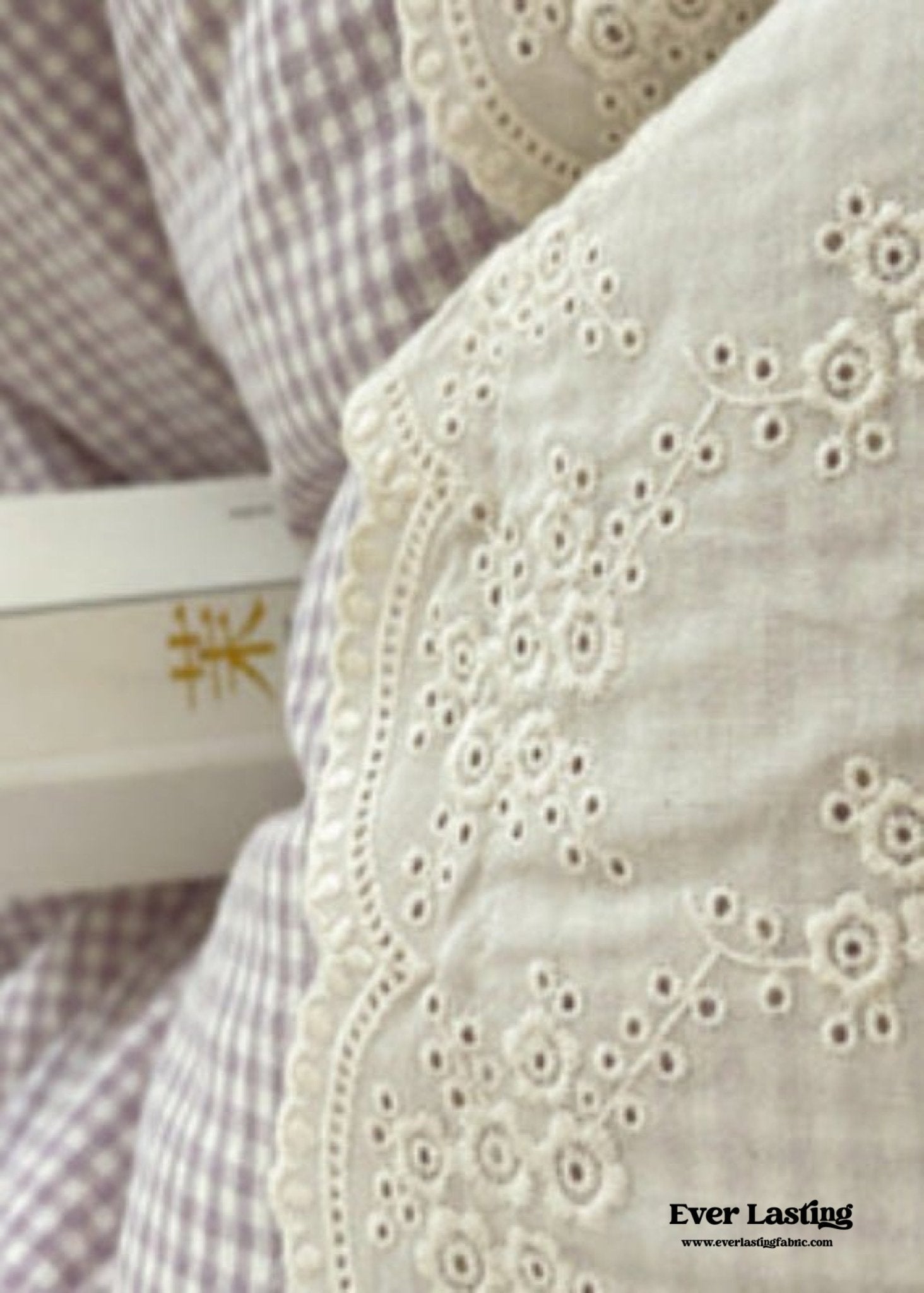 Sophia Gingham Lace Washed Cotton Bedding Set / Pink - Ever Lasting