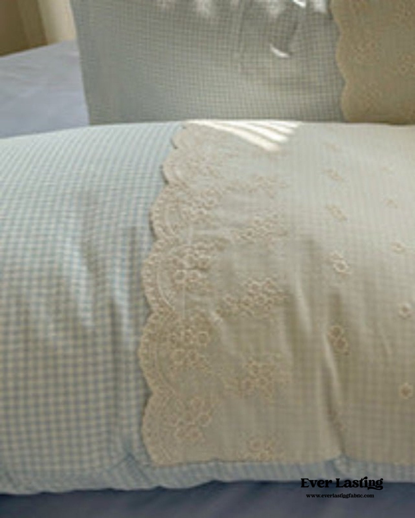 Sophia Gingham Lace Washed Cotton Bedding Set / Pink - Ever Lasting