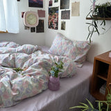 Spring Floral Washed Cotton Bedding Bundle Purple / Small Flat