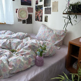 Spring Floral Washed Cotton Duvet Cover Purple / Small