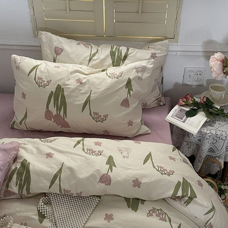 Spring Floral Washed Cotton Pillowcases Purple Lillys