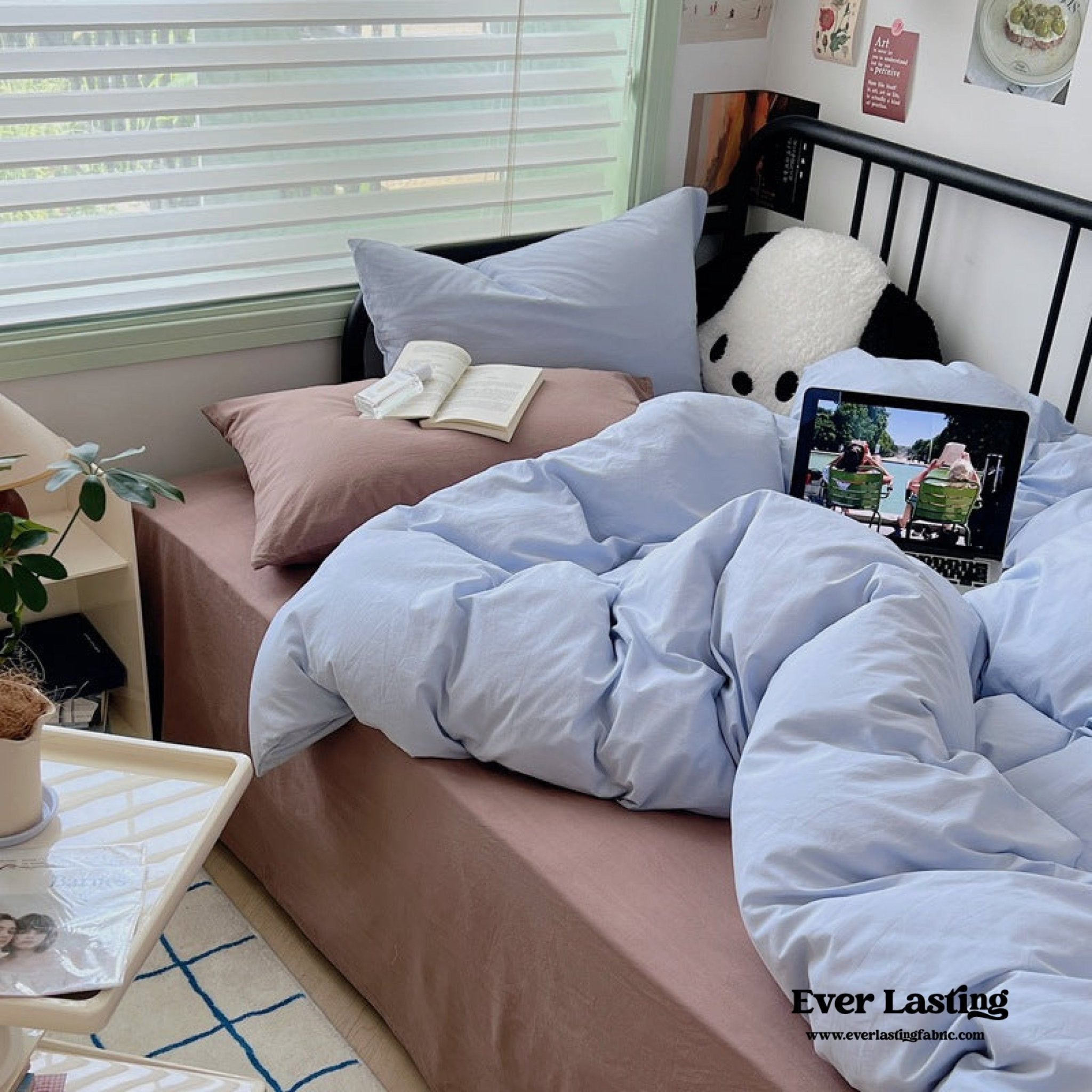 Spring Mixed Washed Cotton Bedding Set / White + Purple - Ever Lasting