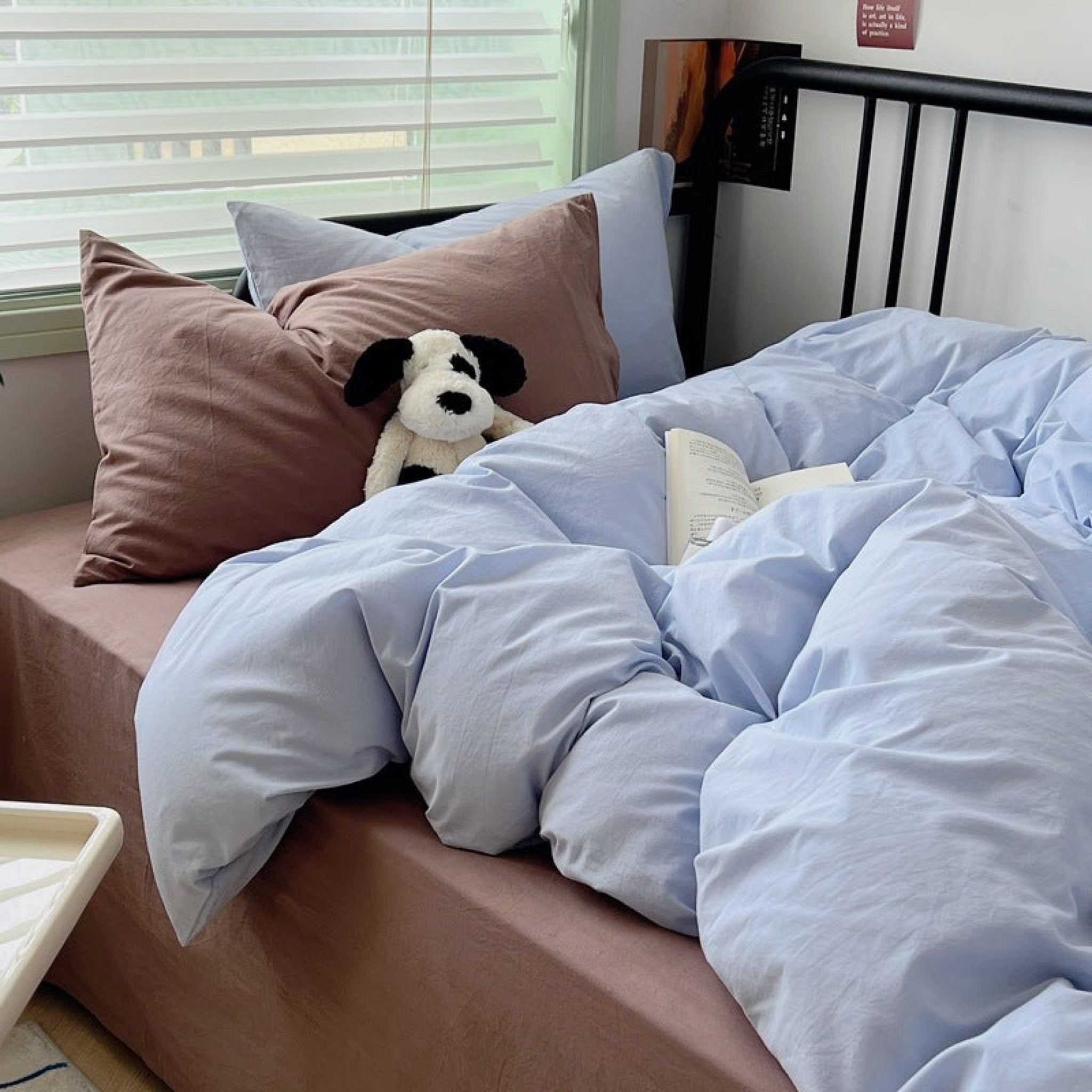 Spring Mixed Washed Cotton Bedding Set / White + Purple - Ever Lasting