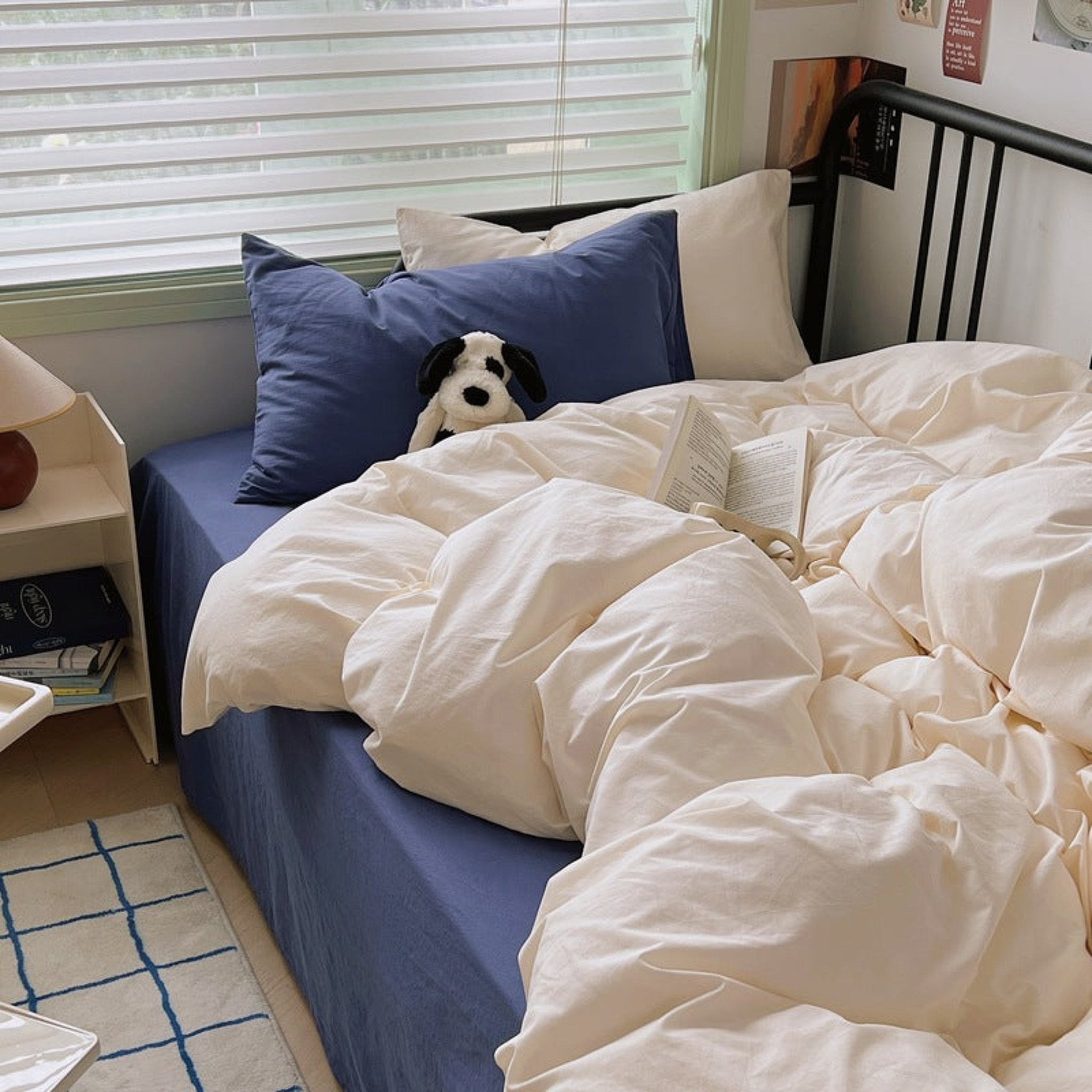 Spring Mixed Washed Cotton Bedding Set / White + Purple - Ever Lasting