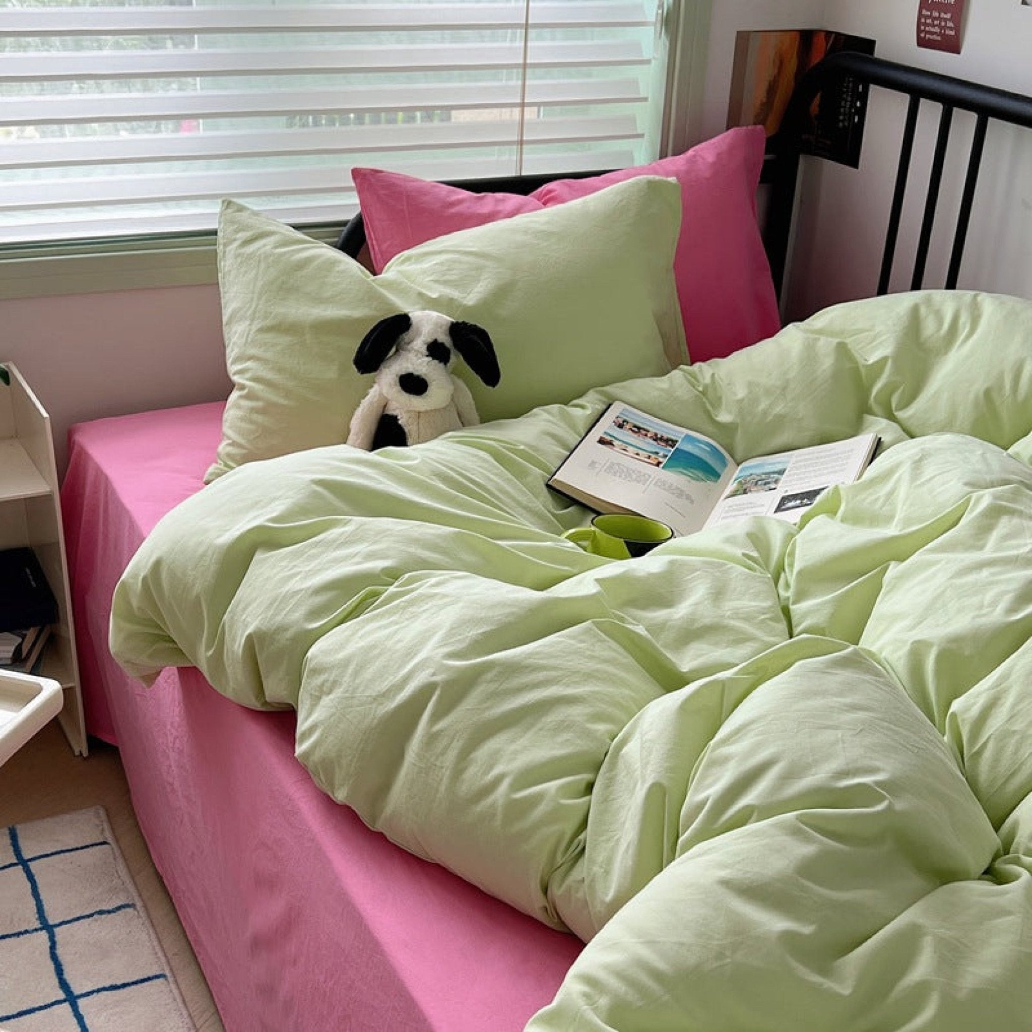 Spring Mixed Washed Cotton Bedding Set / White + Purple - Ever Lasting