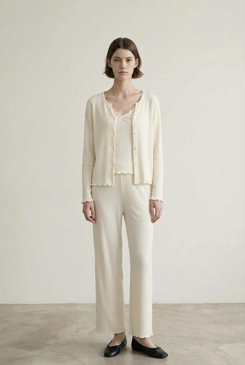 -Ever Lasting - Stardust Long-Sleeve Top Pajama Set / Beige -Pajamas -Ever Lasting