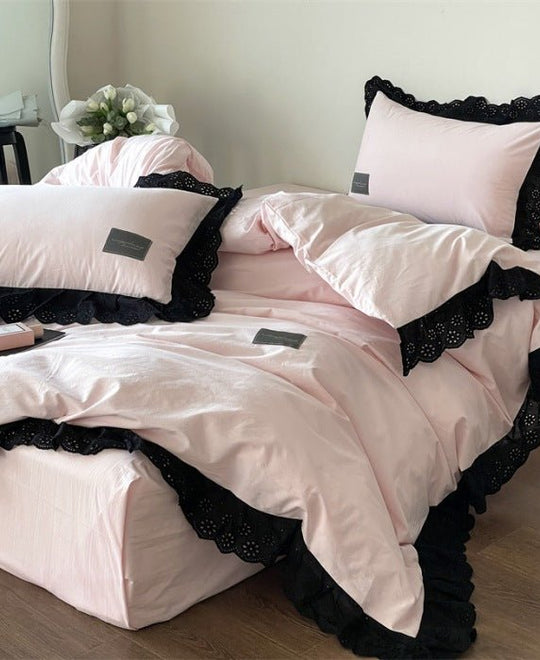 Strawberry Black Lace Ruffle Bedding Bundle