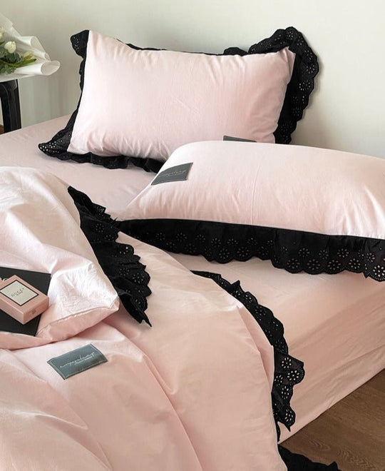 Strawberry Black Lace Ruffle Bedding Bundle