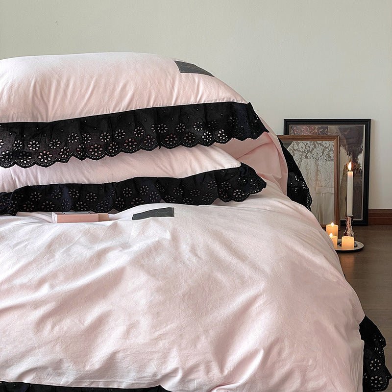  - Ever Lasting - Strawberry Black Lace Ruffle Bedding Bundle - Bedding Bundle - Ever Lasting