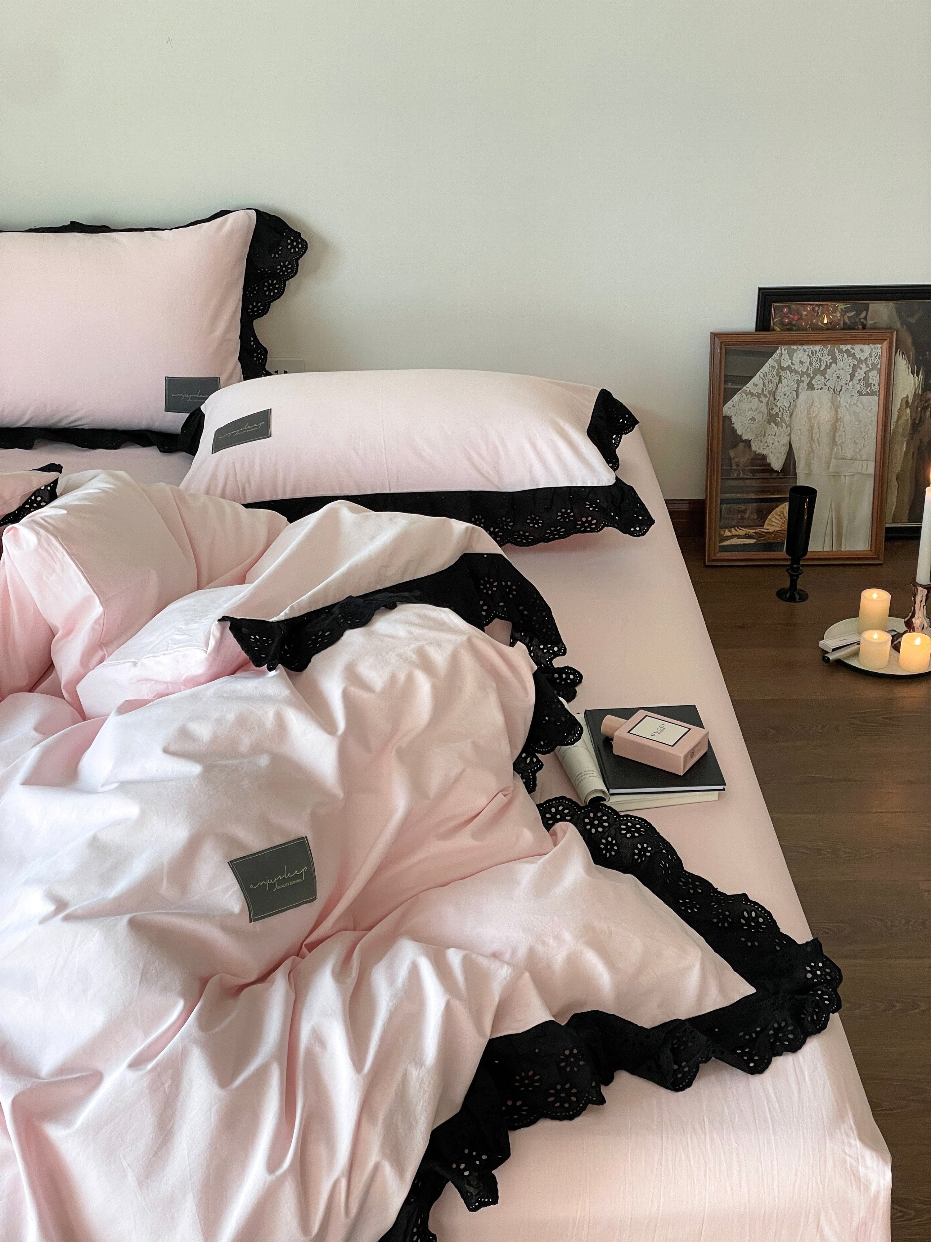  - Ever Lasting - Strawberry Black Lace Ruffle Bedding Set - Bedding Set - Ever Lasting