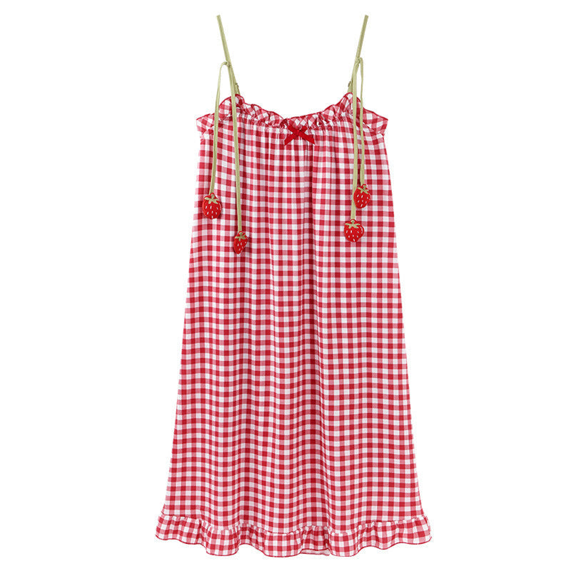 Strawberry Red Gingham Pajama Dress / One Size Pajamas