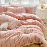 Stripe Buttoned Bedding Set / Beige Brown
