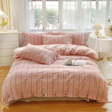 Stripe Buttoned Bedding Set / Blue Pink Brown Small Fitted