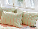 Stripe Buttoned Bedding Set / Mint Pink
