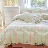 Stripe Buttoned Bedding Set / Mint Pink