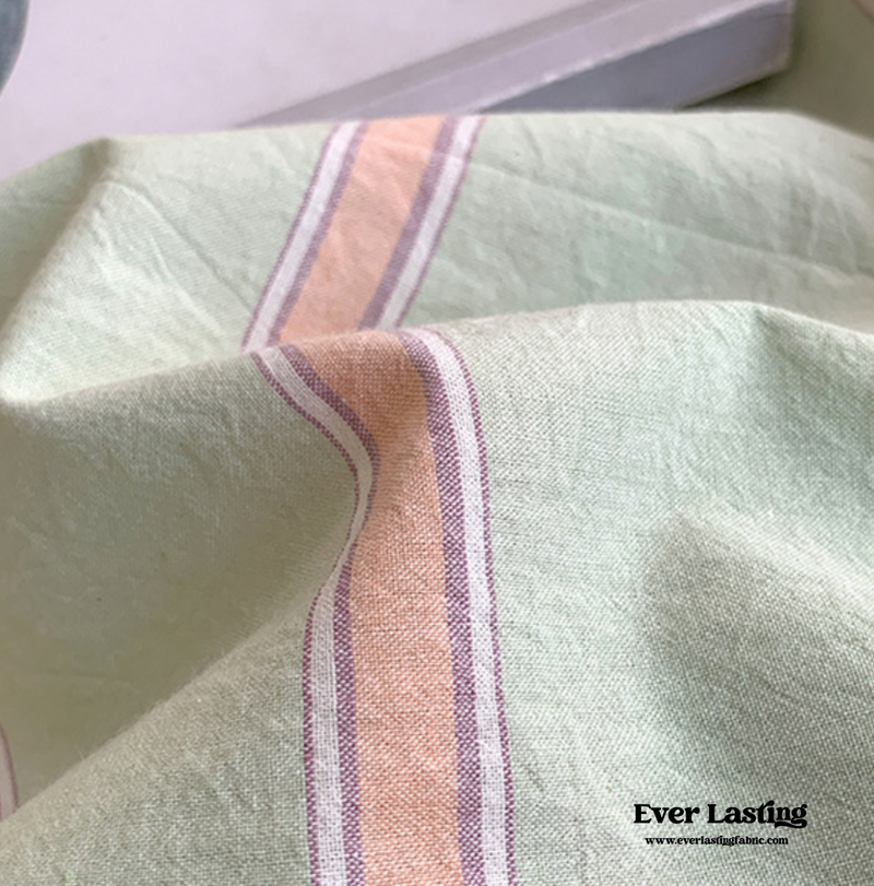 Stripe Buttoned Bedding Set / Pink Brown