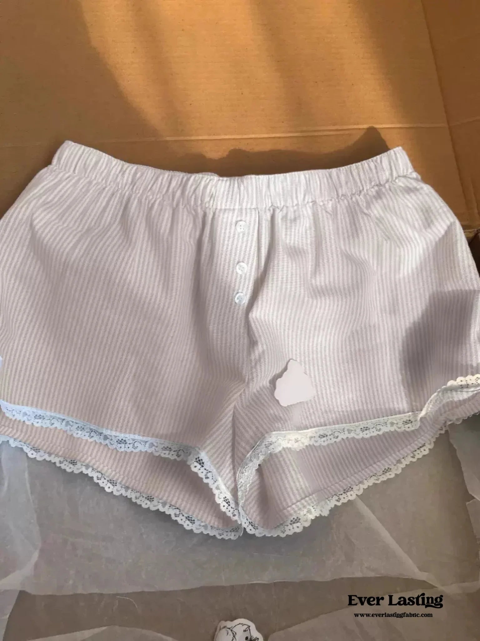 Stripe Ribbon Bow Lace Pajama Boxer Shorts / Blue - Ever Lasting