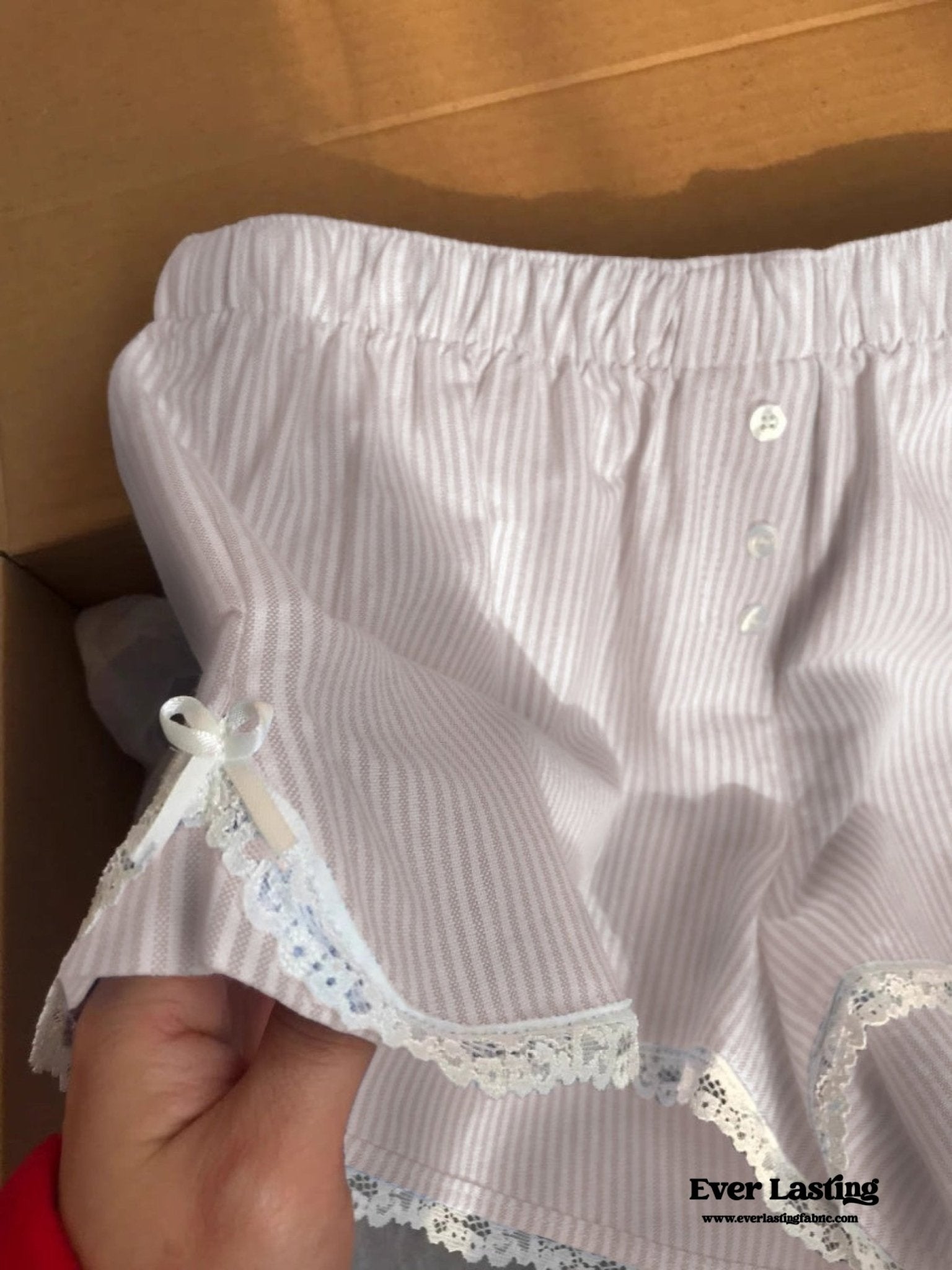 Stripe Ribbon Bow Lace Pajama Boxer Shorts / Blue - Ever Lasting