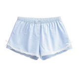 Stripe Ribbon Bow Lace Pajama Boxer Shorts / Blue Stripes Small